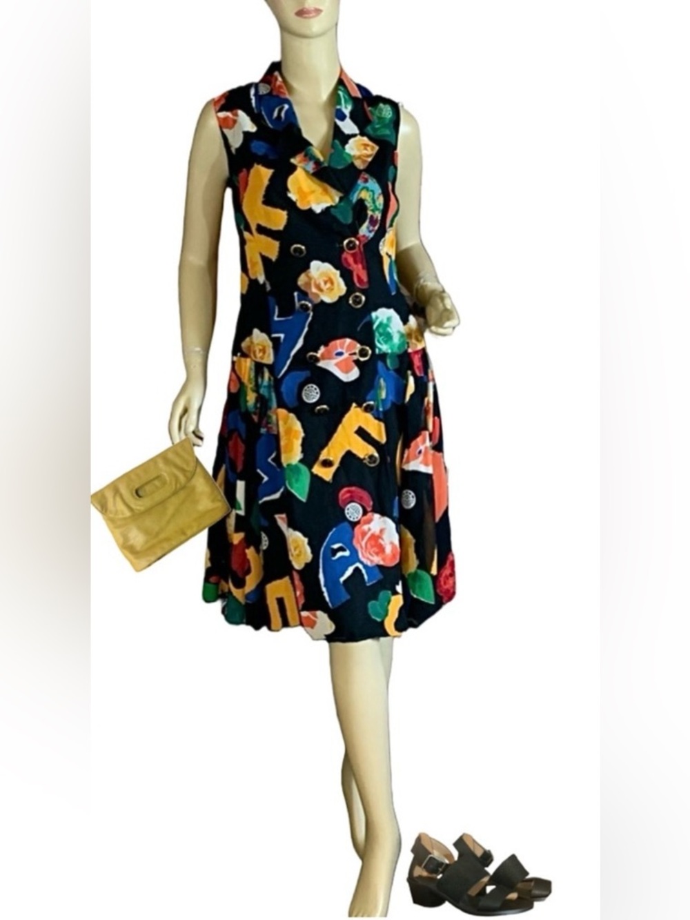 VINTAGE 1980'S LOUIS FERAUD MULTI-COLOR BLOCK LETTER PRINT COTTON DRESS (8)